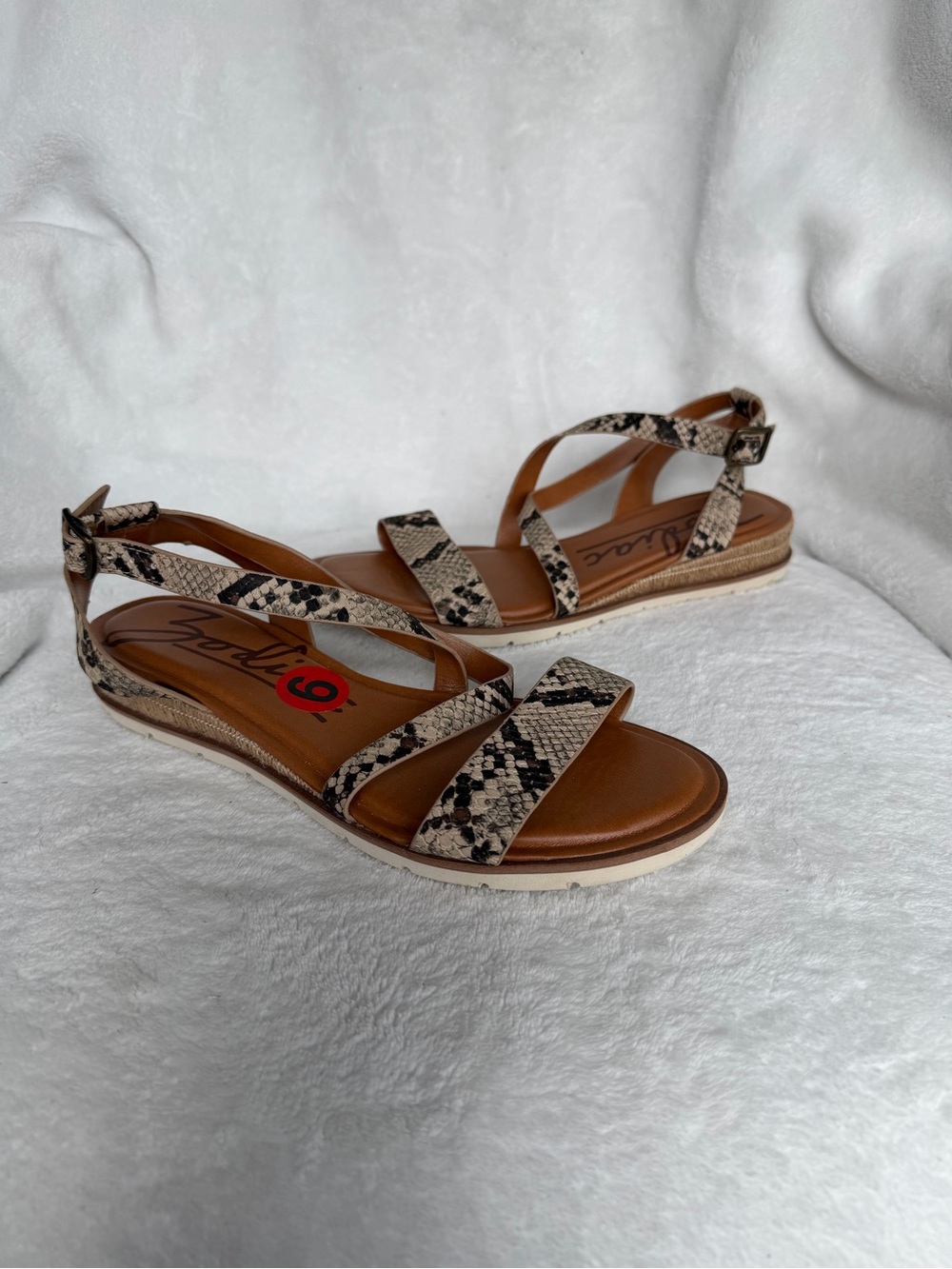 Zodiac Snake-Print Strappy Sandals - Tan and Black